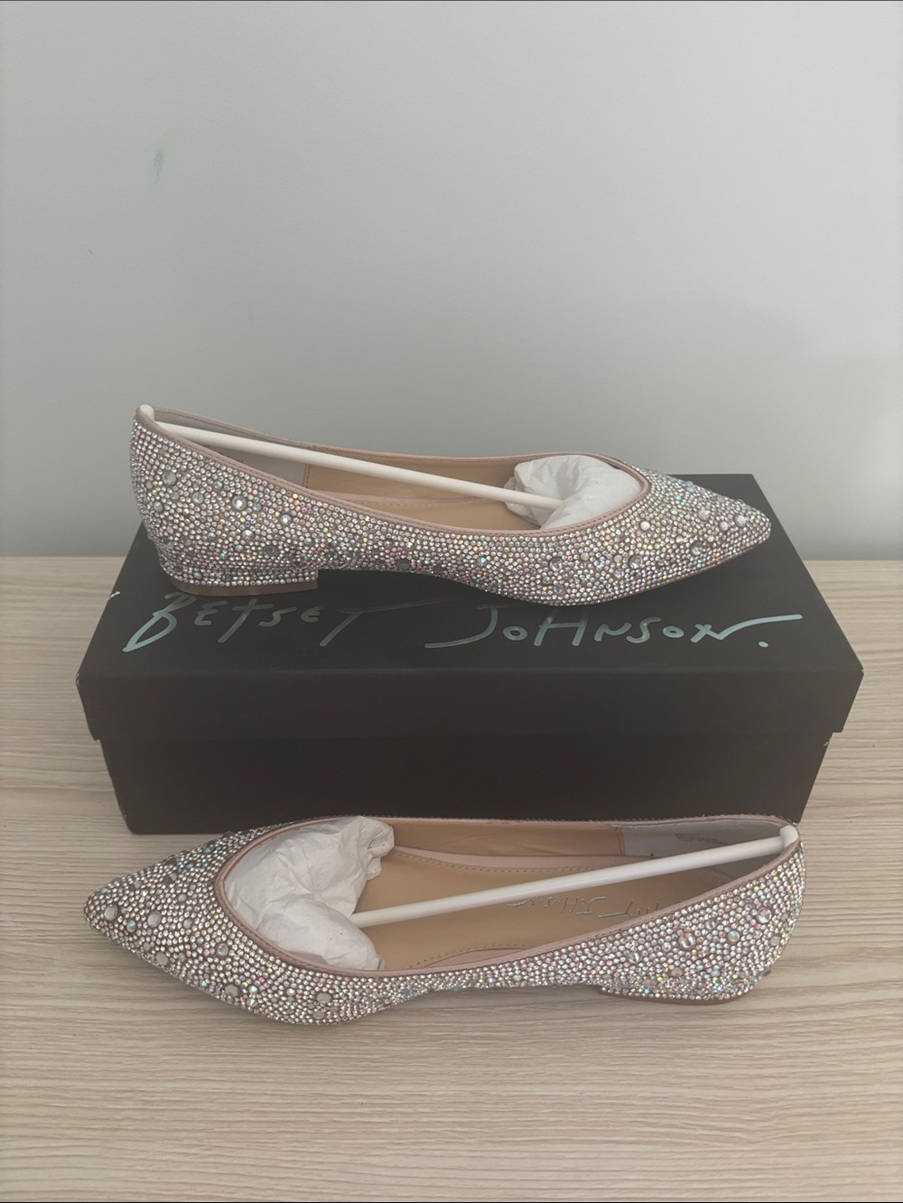 Betsey Johnson Crystal Pointed-Toe Ballet Flats
